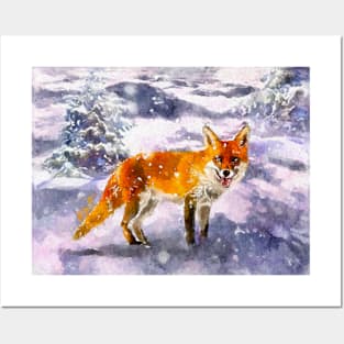 Fox in Winter Watercolor Posters and Art